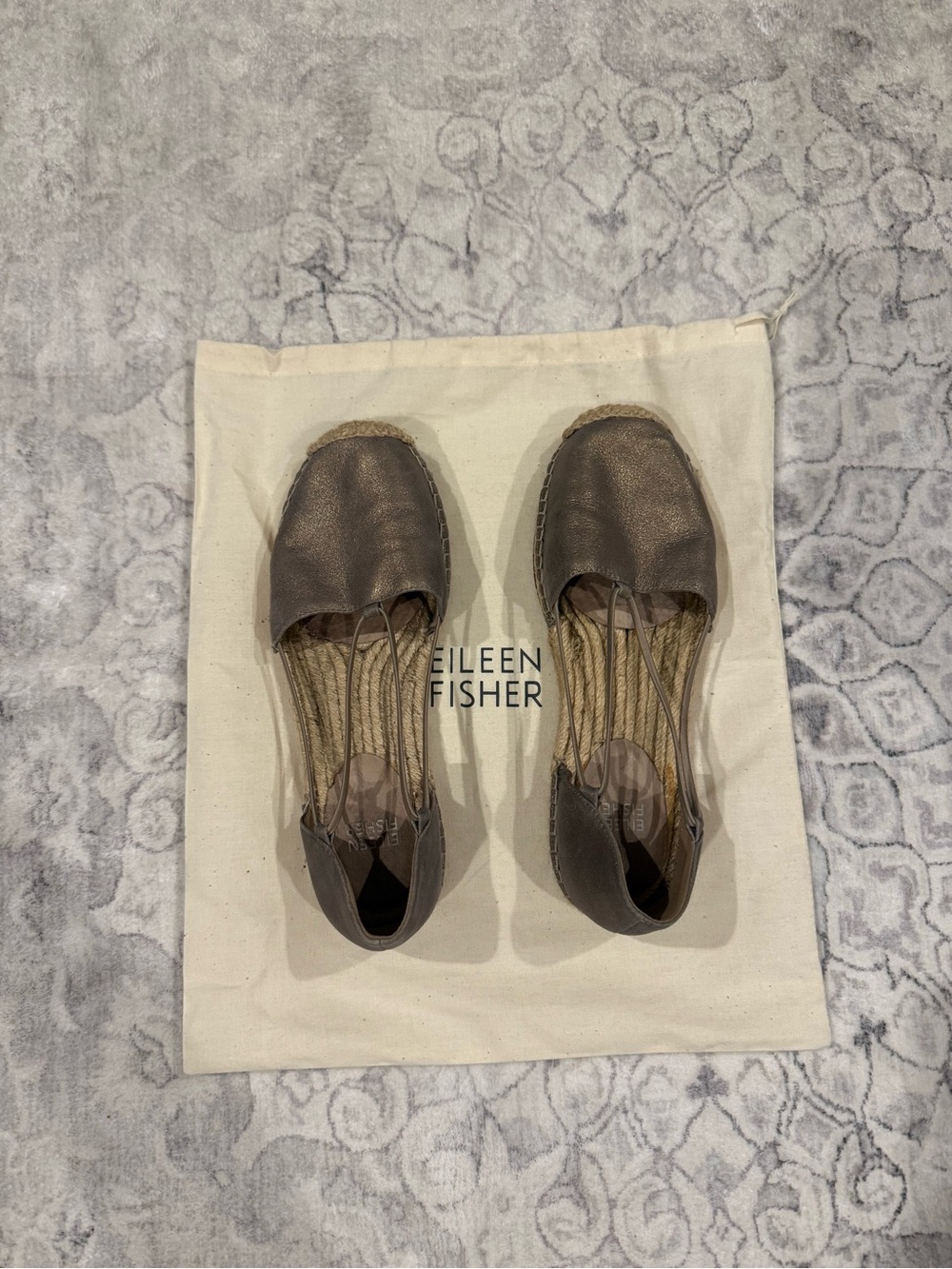 Eileen Fisher Metallic Taupe Leather Espadrille Slip-Ons